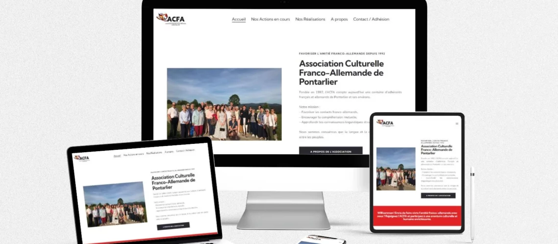 Site internet de l’ACFA Pontarlier réalisé par LLP Agency, affiché sur ordinateur, portable, tablette et mobile