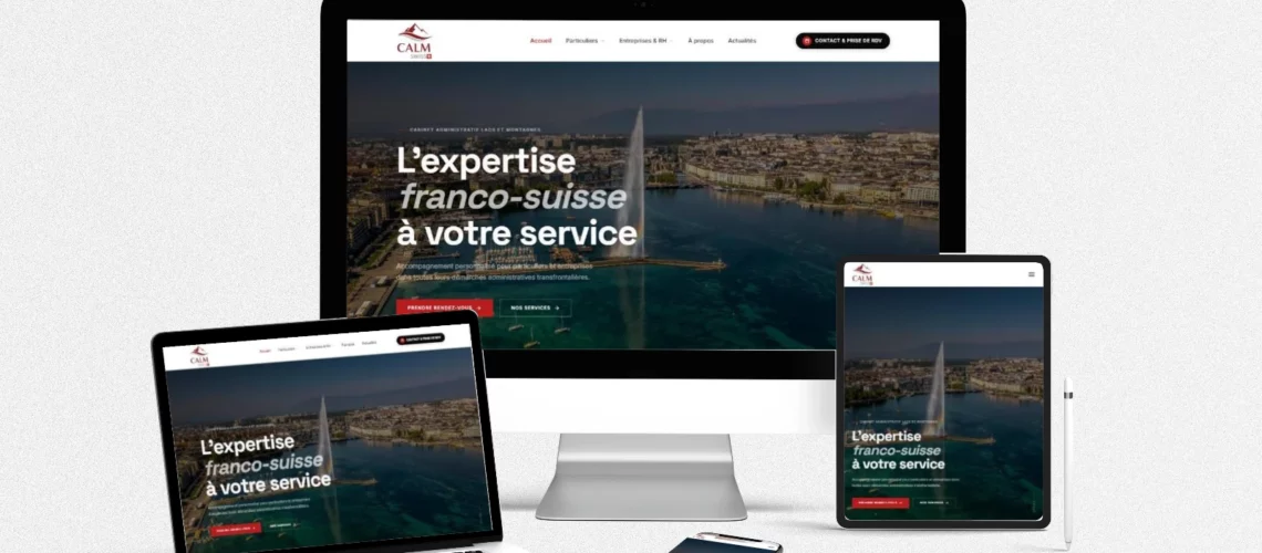 Site internet de CALM Swiss réalisé par LLP Agency, affiché sur ordinateur, portable, tablette et mobile