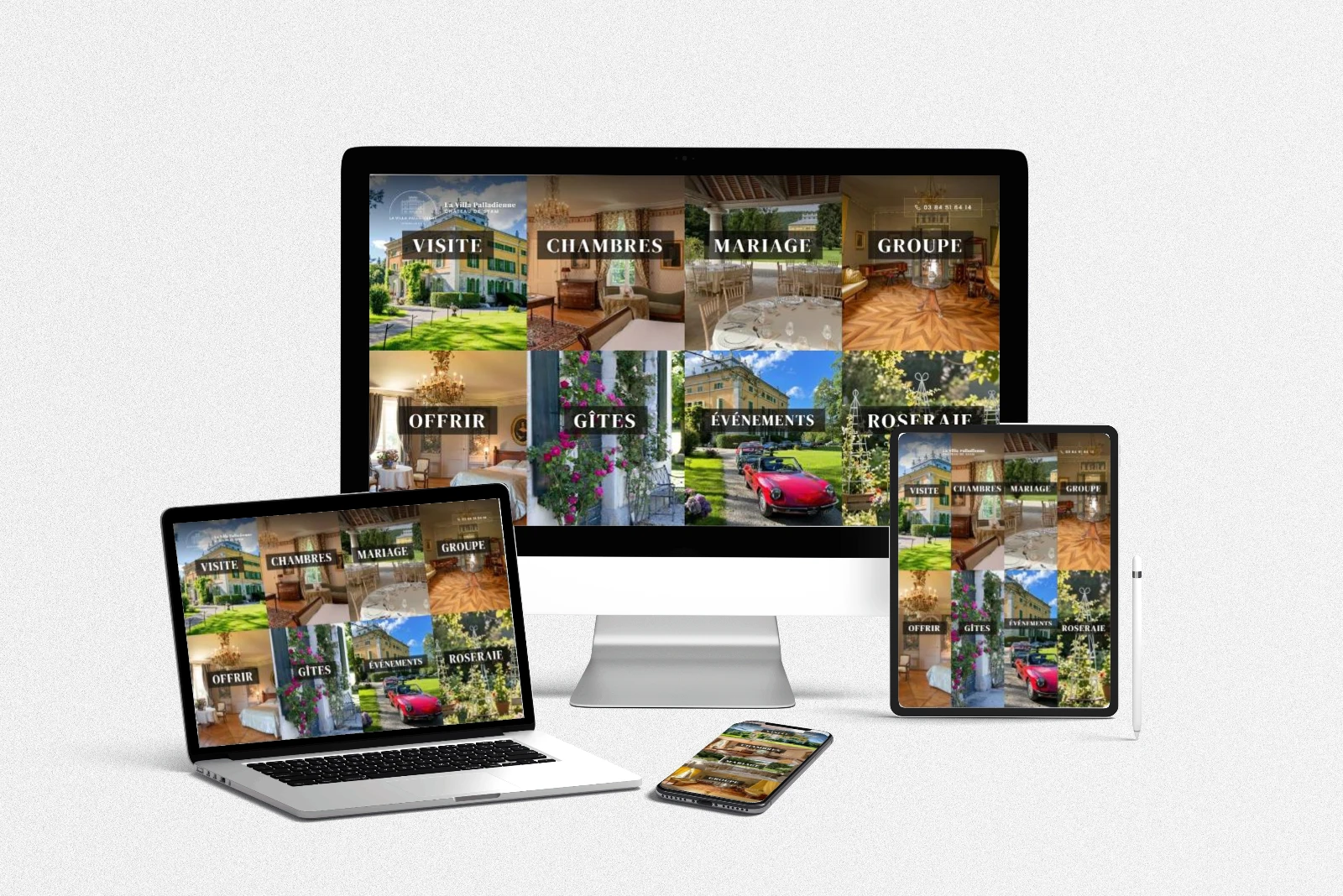 Site internet du Château de Syam réalisé par LLP Agency, affiché sur ordinateur, portable, tablette et mobile