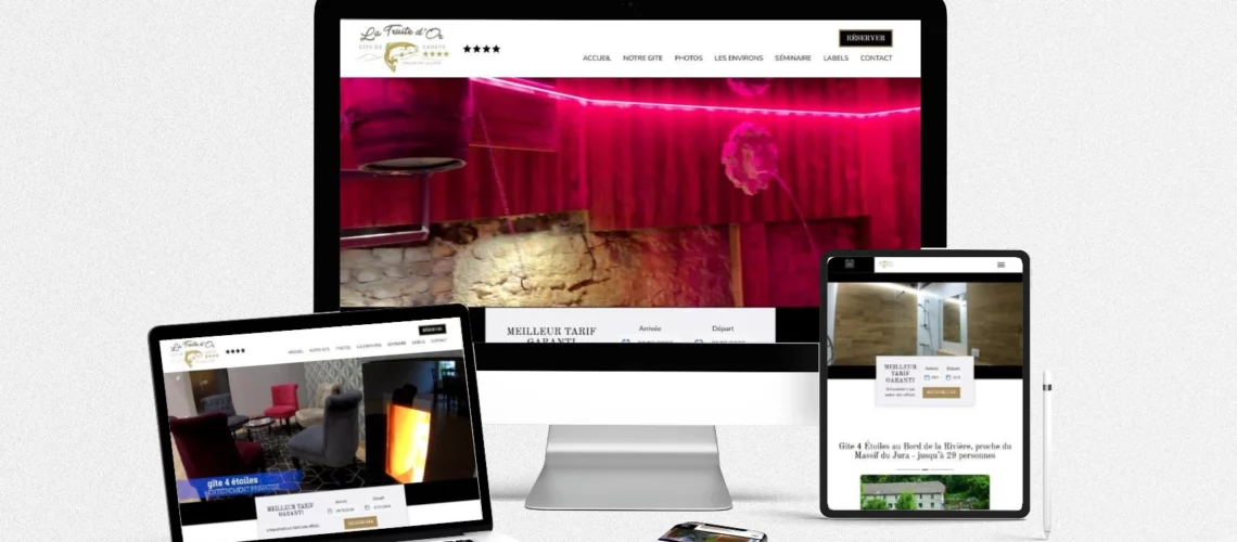 Site internet du gîte de groupe La Truite d’Or réalisé par LLP Agency, affiché sur ordinateur, portable, tablette et mobile