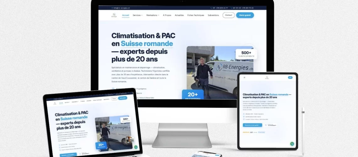 Site internet de RB-Energies (refonte 2026) réalisé par LLP Agency, affiché sur ordinateur, portable, tablette et mobile