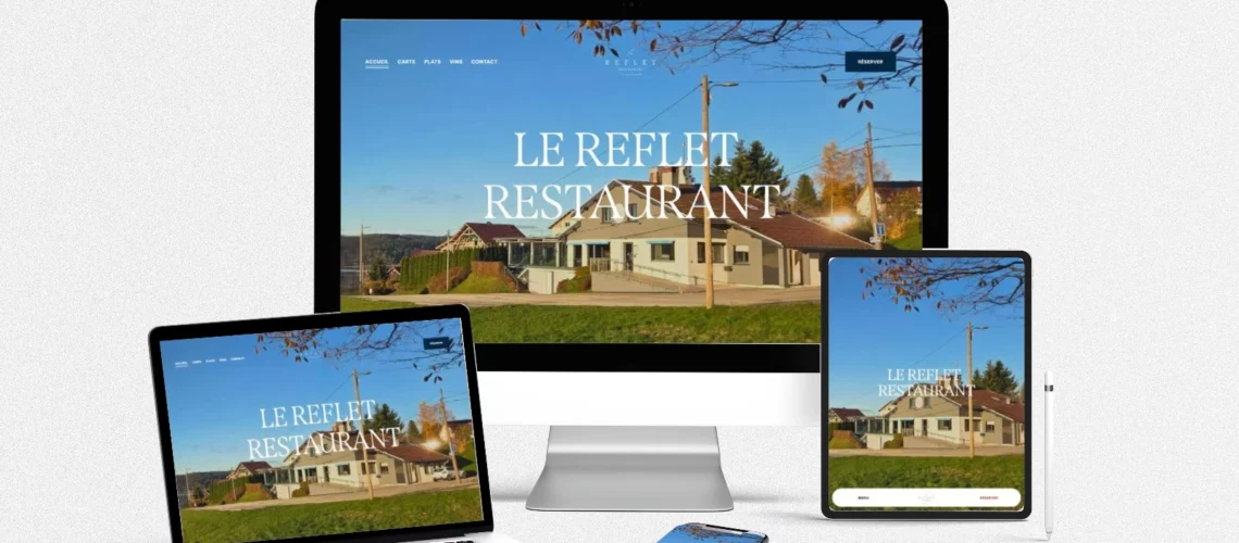 Site internet du restaurant Le Reflet réalisé par LLP Agency, affiché sur ordinateur, portable, tablette et mobile