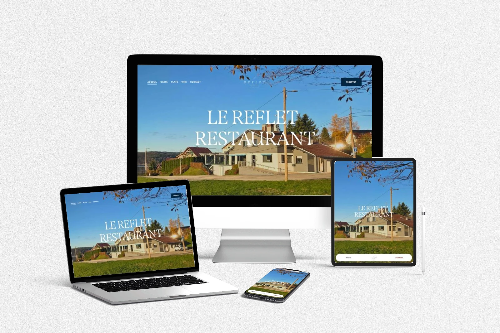 Site internet du restaurant Le Reflet réalisé par LLP Agency, affiché sur ordinateur, portable, tablette et mobile