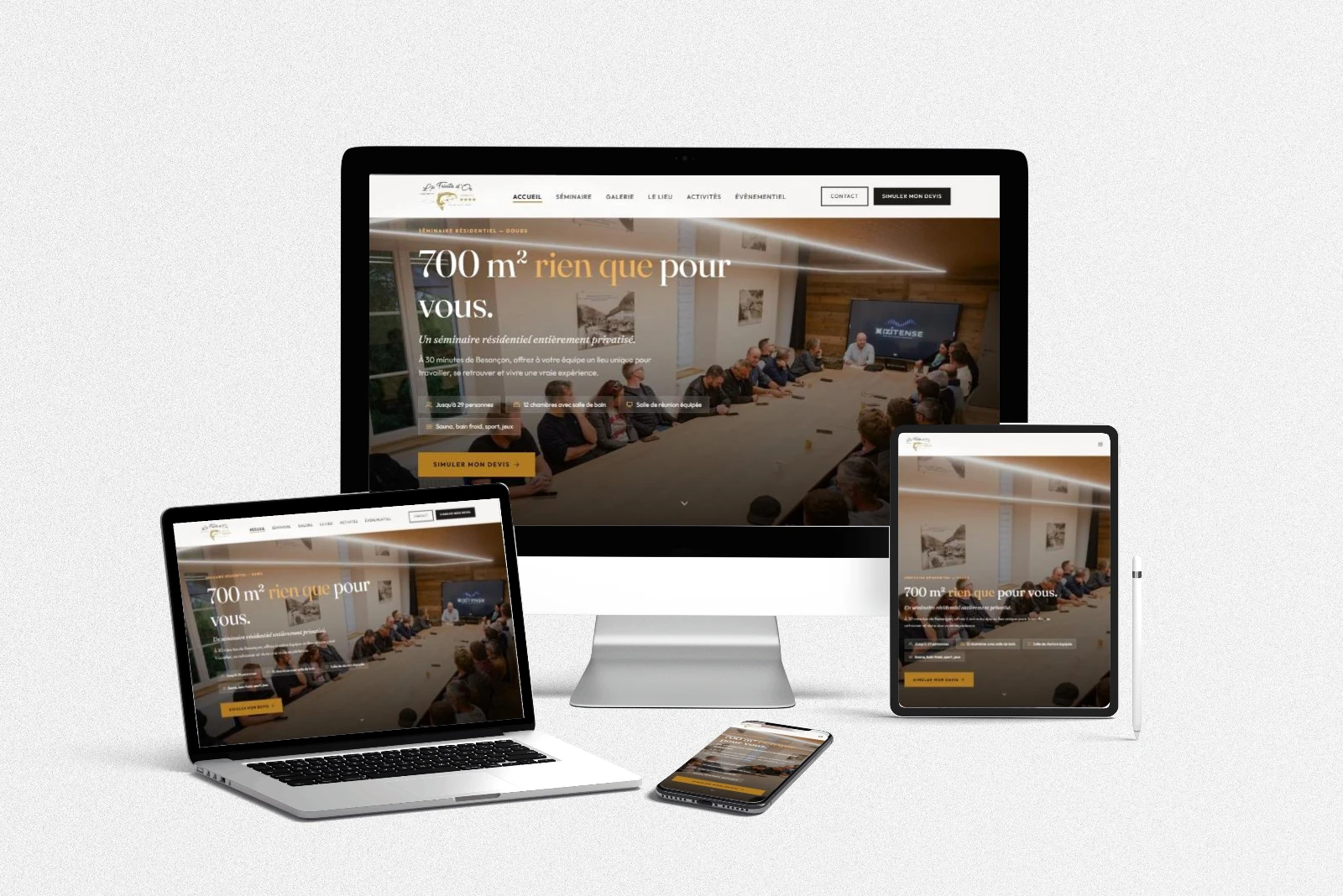 Site internet Séminaire La Truite d’Or réalisé par LLP Agency, affiché sur ordinateur, portable, tablette et mobile